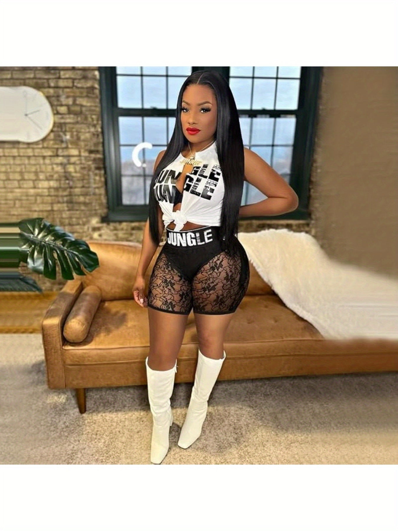 Women'S Sleeveless 2pcs Outfits Front Tied Sheer Mesh Bodycon Long Legging Pants Sets