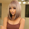 14 Inch Gray Ombre Brown BOB Wig with Bangs, Shoulder Length Hair Wig for Women, Realistic Synthetic Wig with Comfortable Net Cap