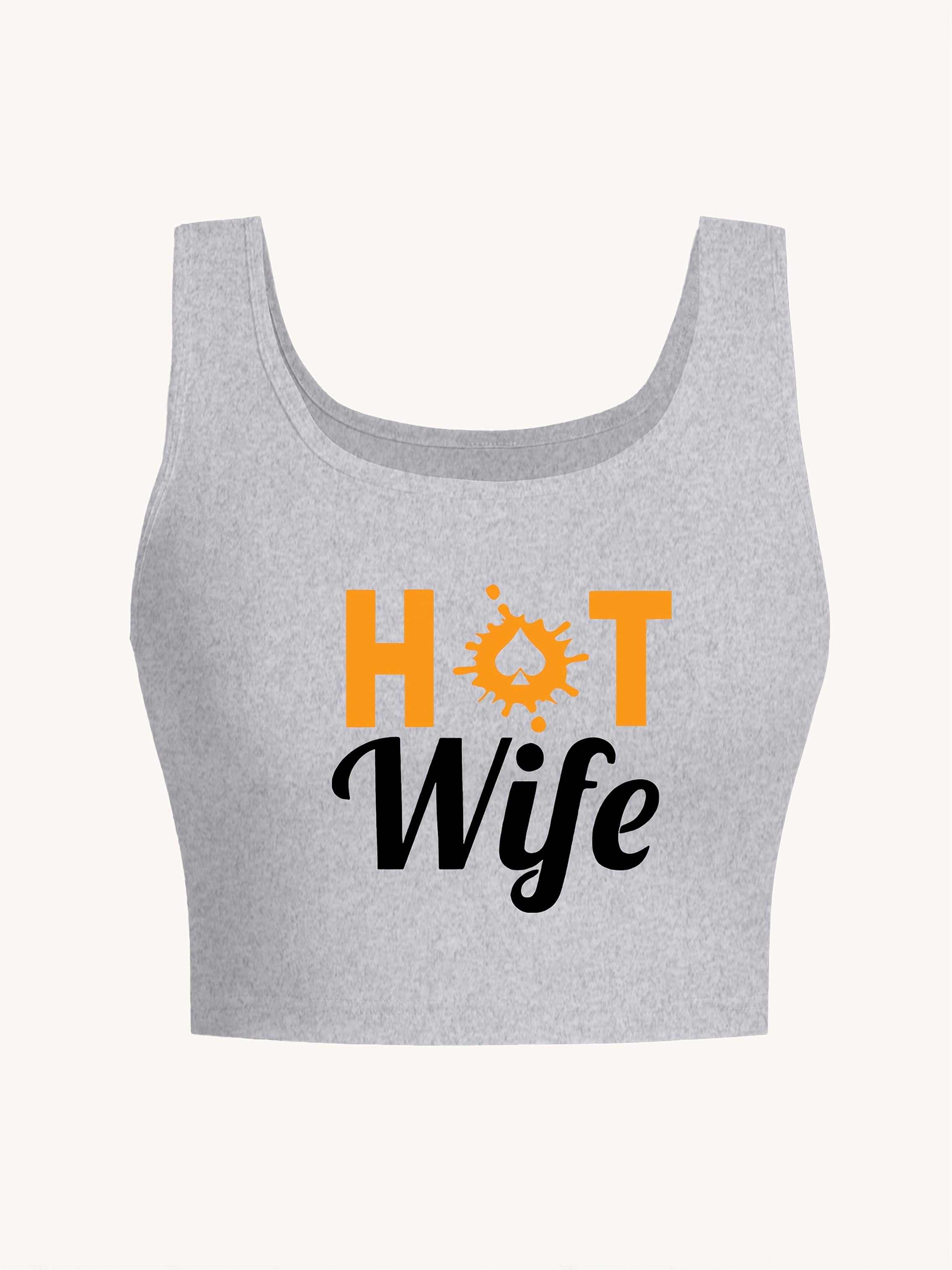 Women's "Hot Wife" Graphic Print Sleeveless Tank Top - Vibrant Red with Yellow Splash Design, Seamless Round Neck, Lightweight Breathable Fabric for Yoga & Casual Wear, Machine Washable Spring Summer Fall Top, Ladies Tank Top