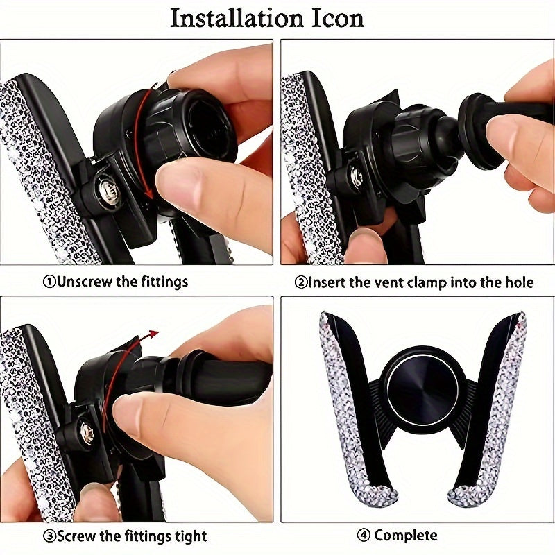 1pc New Car Phone Holder with Artificial Diamond Car-mounted Phone Holder, Cute Dual-function Air Outlet Navigation, Air Outlet Car-mounted Holder