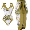 Green Coconut Tree Print Seamless V-Neck Tie-Dye Gauze Skirt Two-Piece Women's Sunscreen Suit