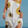 Sunflower Print Summer Cami Dress - Effortless Loose Fit for Vacation - Feminine Sleeveless Style - Womens Vacation Wear