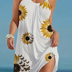 Sunflower Print Summer Cami Dress - Effortless Loose Fit for Vacation - Feminine Sleeveless Style - Womens Vacation Wear