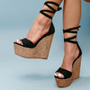 Elegant Beige Wedge Heeled Sandals for Women - Retro Boho Style with Crisscross Straps, Open Toe Platform Heels, Comfortable Cover Material, Ideal for Vacation & Fashion Outfits, High Heel Sandals