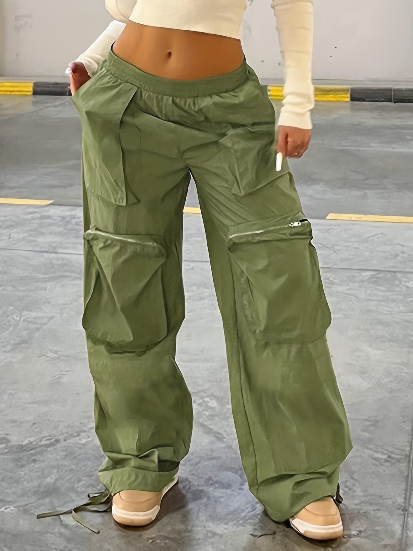 Fashion Y2K Loose Multi Pocket Zipper Pocket Cargo Pants, Casual Sports Loose Wide Leg Pants For Hiking, Women's Athleisure