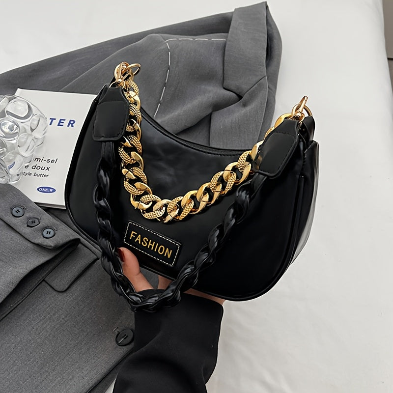 Stylish Women's Shoulder Bag with Adjustable Golden Chain Strap - Elegant Crossbody Handbag in Black, Khaki, or Orange, Perfect for Casual or Formal Occasions, Ladies Handbags