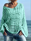 [Beach-Ready] Women's Crochet Knit Top | Long Sleeve | Polyester | Breathable | Casual | Spring & Summer