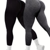 Women's Seamless High Waist Sports Leggings, 2 Pack Knit High Stretch Letter Print Yoga Leggings