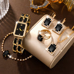 Elegant 6-Piece Watch Set for Women - Quartz Movement, Square Case, Zinc Alloy Band, Timer Function - Ideal Gift for Valentine's Day, Easter, Halloween, Ramadan, Birthdays, Christmas, Eid Al-Adha