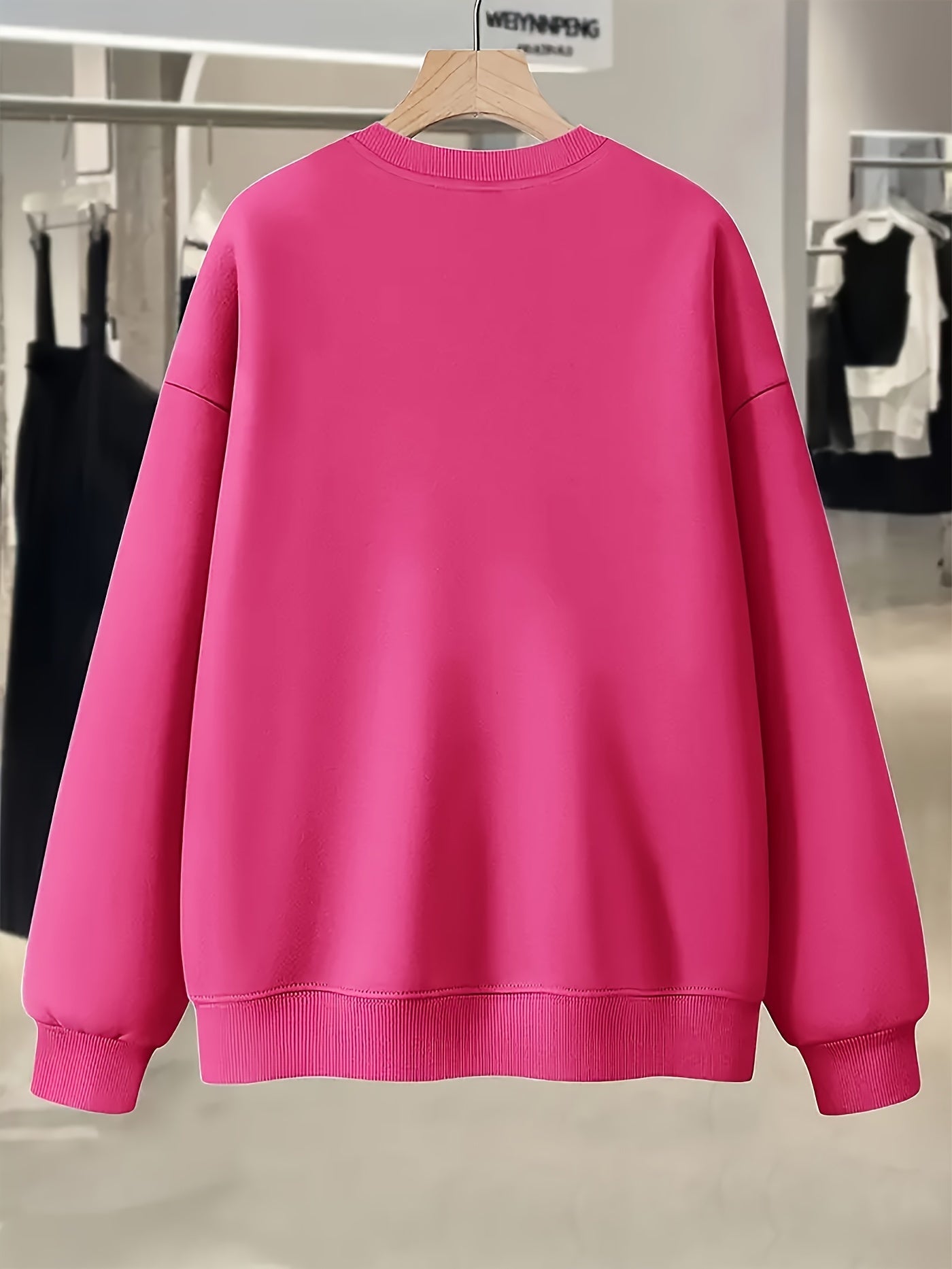 Elegant Crew Neck Sweatshirt for Women with Creative Heart Design - 100% Polyester Knit Fabric, Long Sleeve Pullover for All Seasons