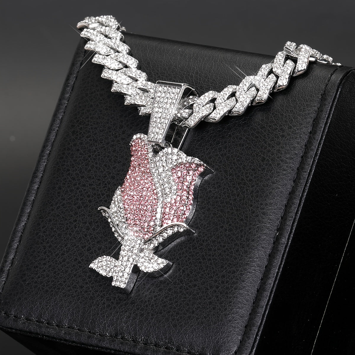Elegant Sexy Rose Pendant Necklace with Synthetic Stones - Zinc Alloy & Rhinestones, No Plating - Ideal for Daily Wear & Gifting, Perfect for Christmas - All Seasons Compatible