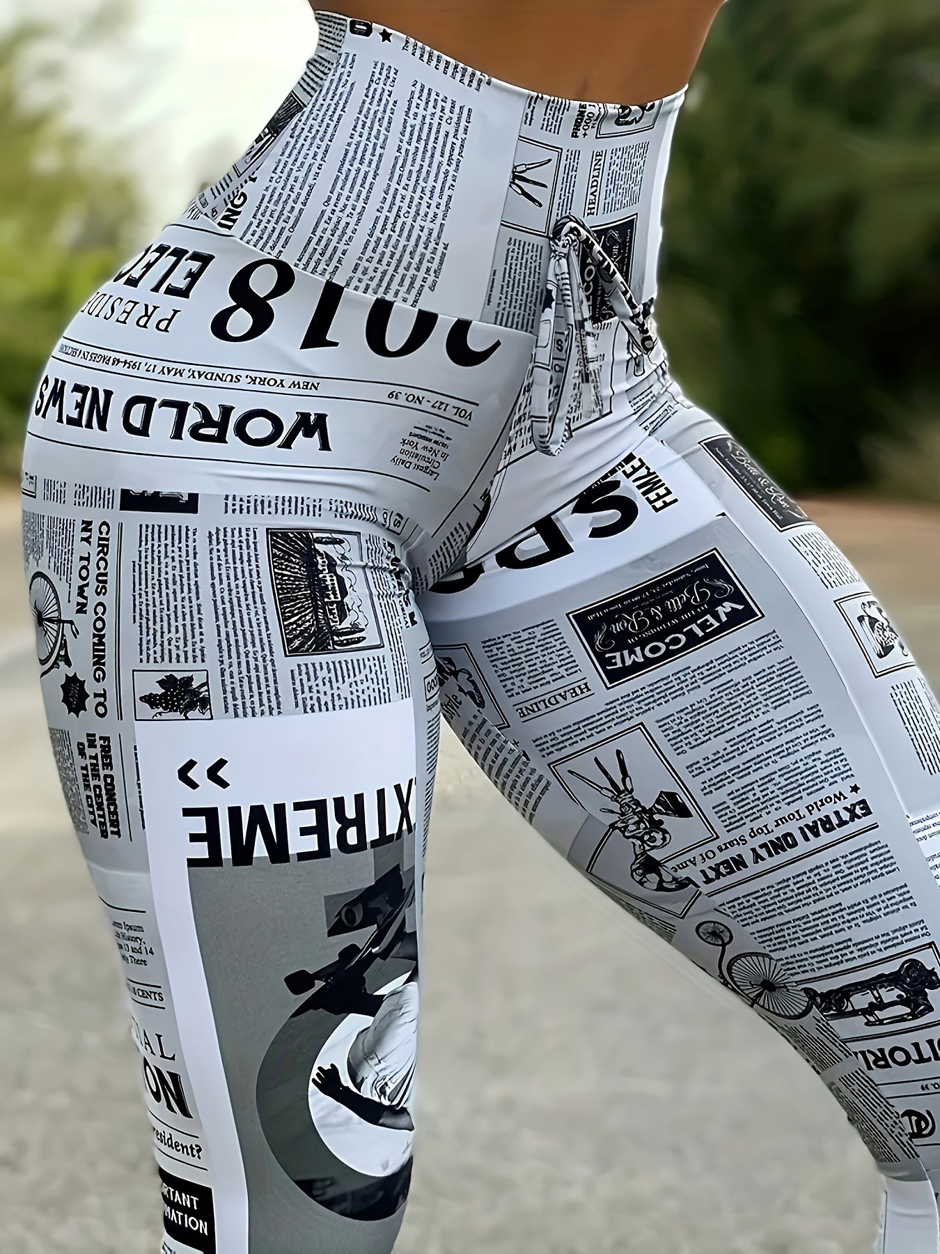 High Waist Retro Newspaper Printed Leggings for Women - Perfect for Running, Yoga, Workout, and Gym - Women's Activewear