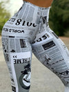 High Waist Retro Newspaper Printed Leggings for Women - Perfect for Running, Yoga, Workout, and Gym - Women's Activewear