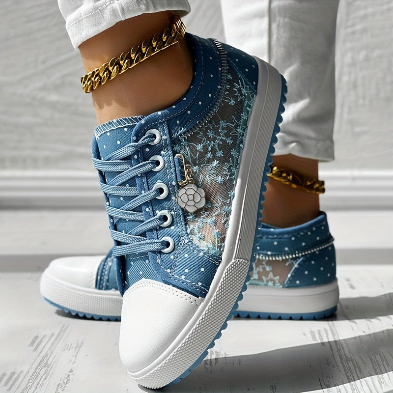 Floral Pattern Embroidery Dot Print Sneakers