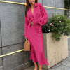 French Satin Suit Collar Top High Waist Fishtail Skirt Two-piece Suit