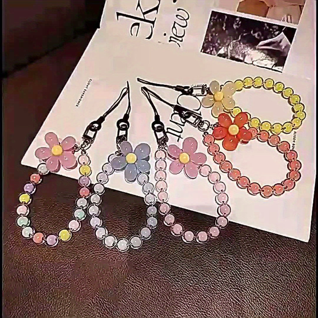 Handmade Flower Macaron Colorful Beaded Wrist Strap Mobile Phone Lanyard