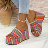 Women'S Sexy Strappy Wedge Sandals - Summer All-Season Open Toe High Heels with Rubber Sole, Fabric Upper & Lining, and Synthetic Insole, Strappy Sandals