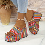Women'S Sexy Strappy Wedge Sandals - Summer All-Season Open Toe High Heels with Rubber Sole, Fabric Upper & Lining, and Synthetic Insole, Strappy Sandals
