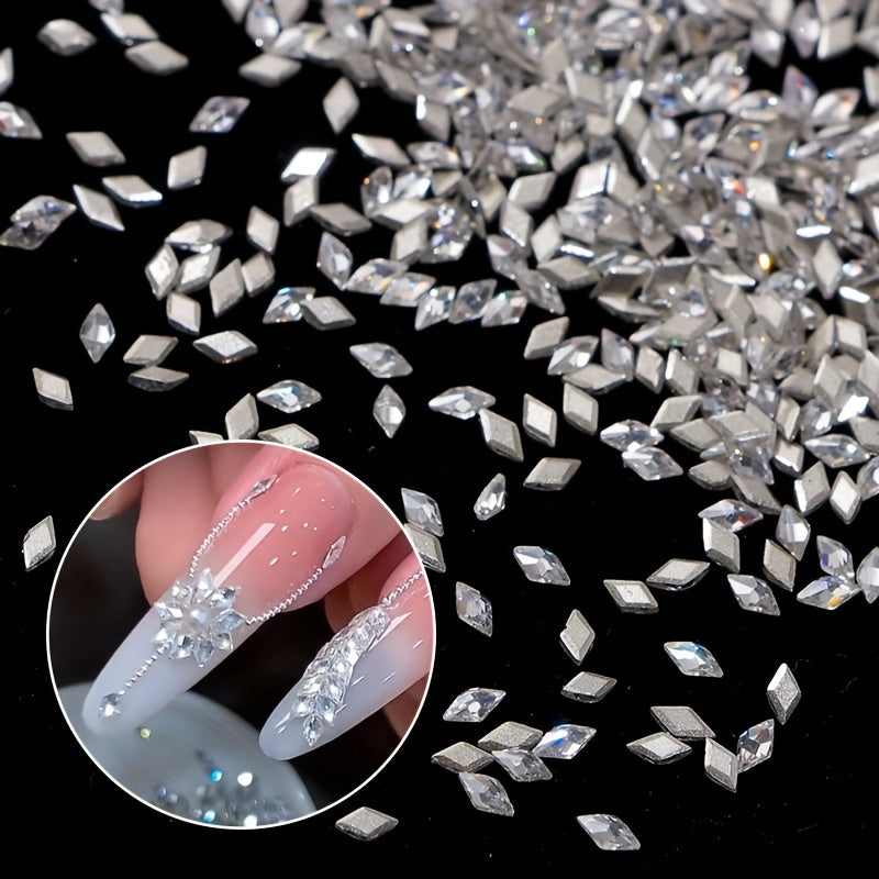 100pcs/bag 1.5*3mm Rhombus Cubic Zirconia Nail Charms, White Glitter Diamond Shaped Rhinestones, Low Allergenic Nail Art Jewelry, Bridal Manicure Accessories, Nail Decoration Supplies for Hand and Foot Care