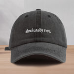 1pc Vintage Washed "Absolutely Not" Embroidered Baseball Cap - Unisex Lightweight Sun Protection Hat for Spring & Summer, Black Polyester with White Lettering, Adjustable Fit