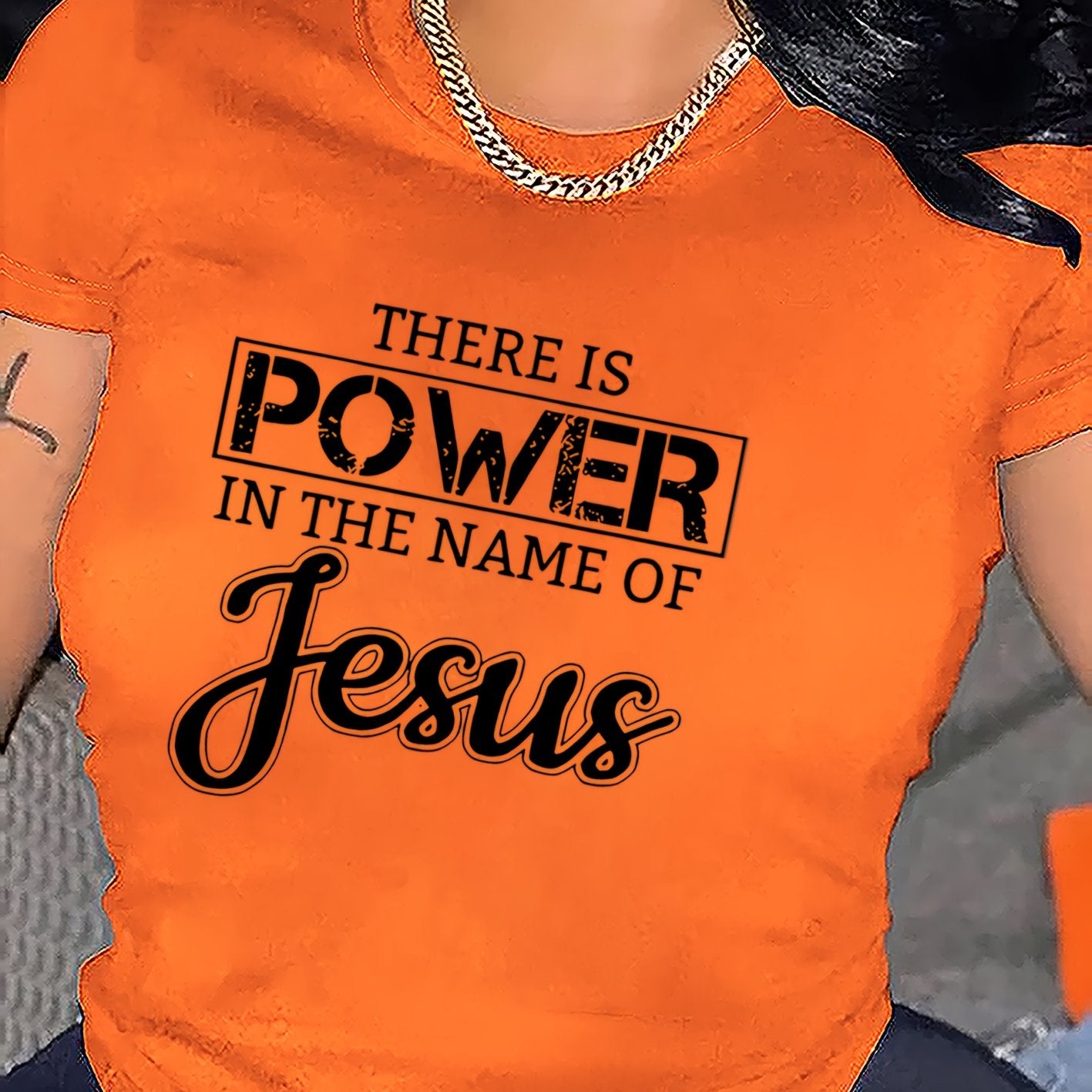 Women's Inspirational Jesus Power Quote T-Shirt - Casual Crew Neck, Short Sleeve, Beige Polyester Tee with Artistic Letter Print, Machine Washable, Casual Wear|Graphic Tee|Polyester Fabric