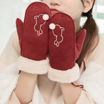 Plush Cuff Mittens Cute Cartoon Embroidered Gloves Winter Thick Warm Hanging Neck Gloves For Women