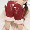 Plush Cuff Mittens Cute Cartoon Embroidered Gloves Winter Thick Warm Hanging Neck Gloves For Women