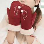Plush Cuff Mittens Cute Cartoon Embroidered Gloves Winter Thick Warm Hanging Neck Gloves For Women