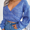 Vibrant Ombre Crisscross Knit Crop Top - Sexy Deep V-Neck, Medium Stretch, Mid Elasticity, Acrylic Fabric, Winter Season, Knit Fabric Weaving - Womens Fashionable Clothing for Fall and Winter