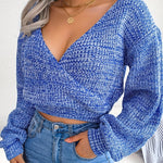 Vibrant Ombre Crisscross Knit Crop Top - Sexy Deep V-Neck, Medium Stretch, Mid Elasticity, Acrylic Fabric, Winter Season, Knit Fabric Weaving - Womens Fashionable Clothing for Fall and Winter