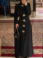 Black Turtleneck Cape Sleeve Gold Button Maxi Dress