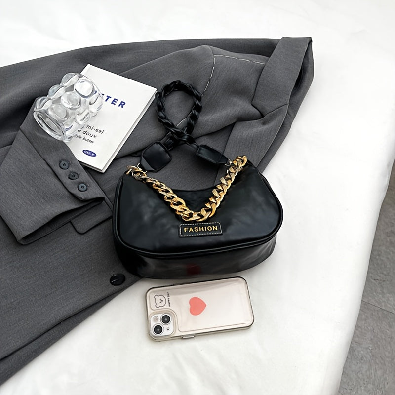 Stylish Women's Shoulder Bag with Adjustable Golden Chain Strap - Elegant Crossbody Handbag in Black, Khaki, or Orange, Perfect for Casual or Formal Occasions, Ladies Handbags