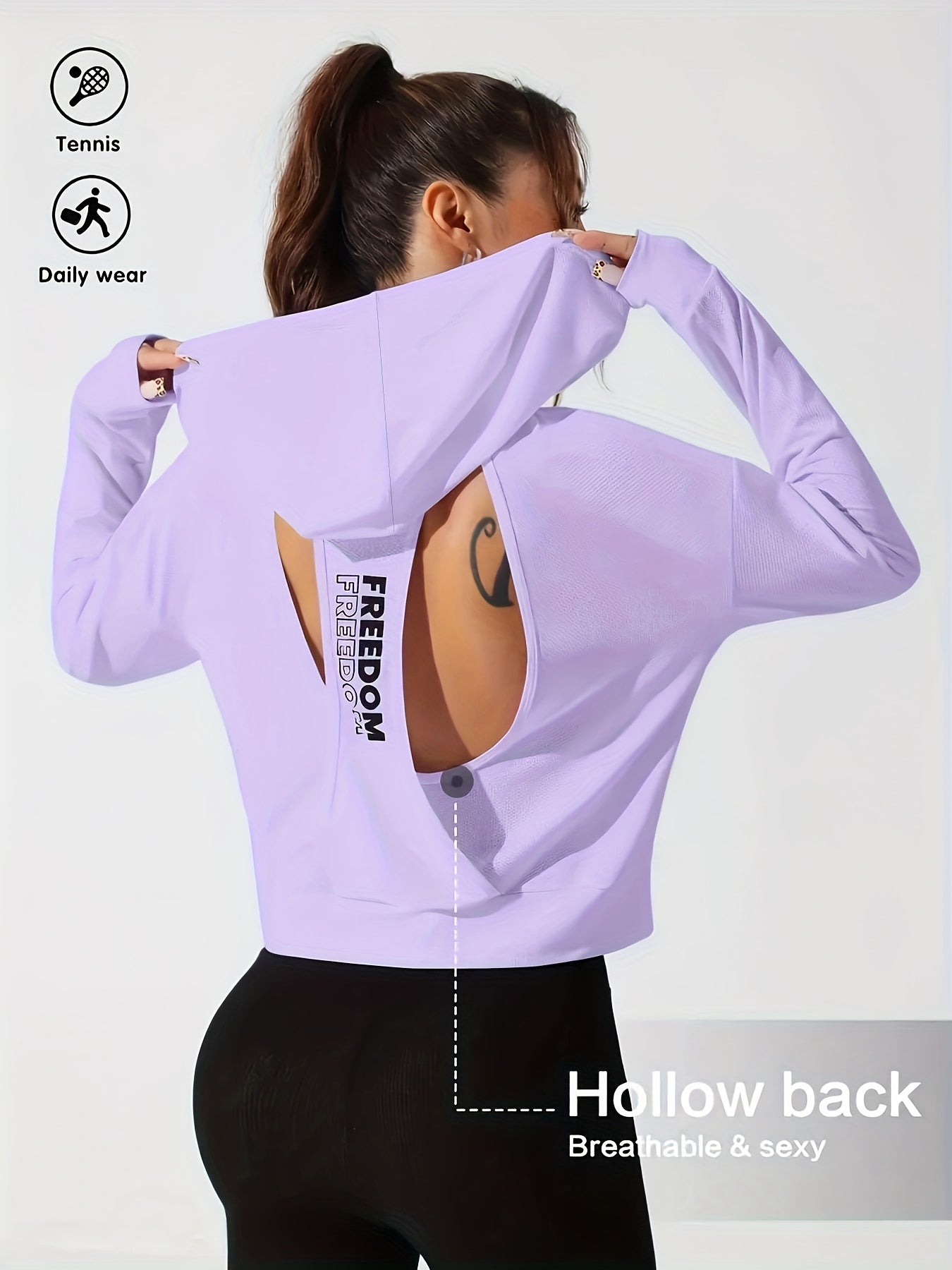 1pc Women's Stylish White Hooded Long-Sleeve Top - 100% Polyester, Semi-Translucent, Lightweight & Breathable for Spring/Summer, Machine Washable, Perfect for Tennis, Gym, and Casual Wear