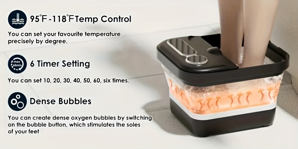 Foldable Foot Massager With Heat, Temperature Control And Bubbles, Foot Spa With Touch Screen, 6 Rollers And Pumice Stones, Foot Soak