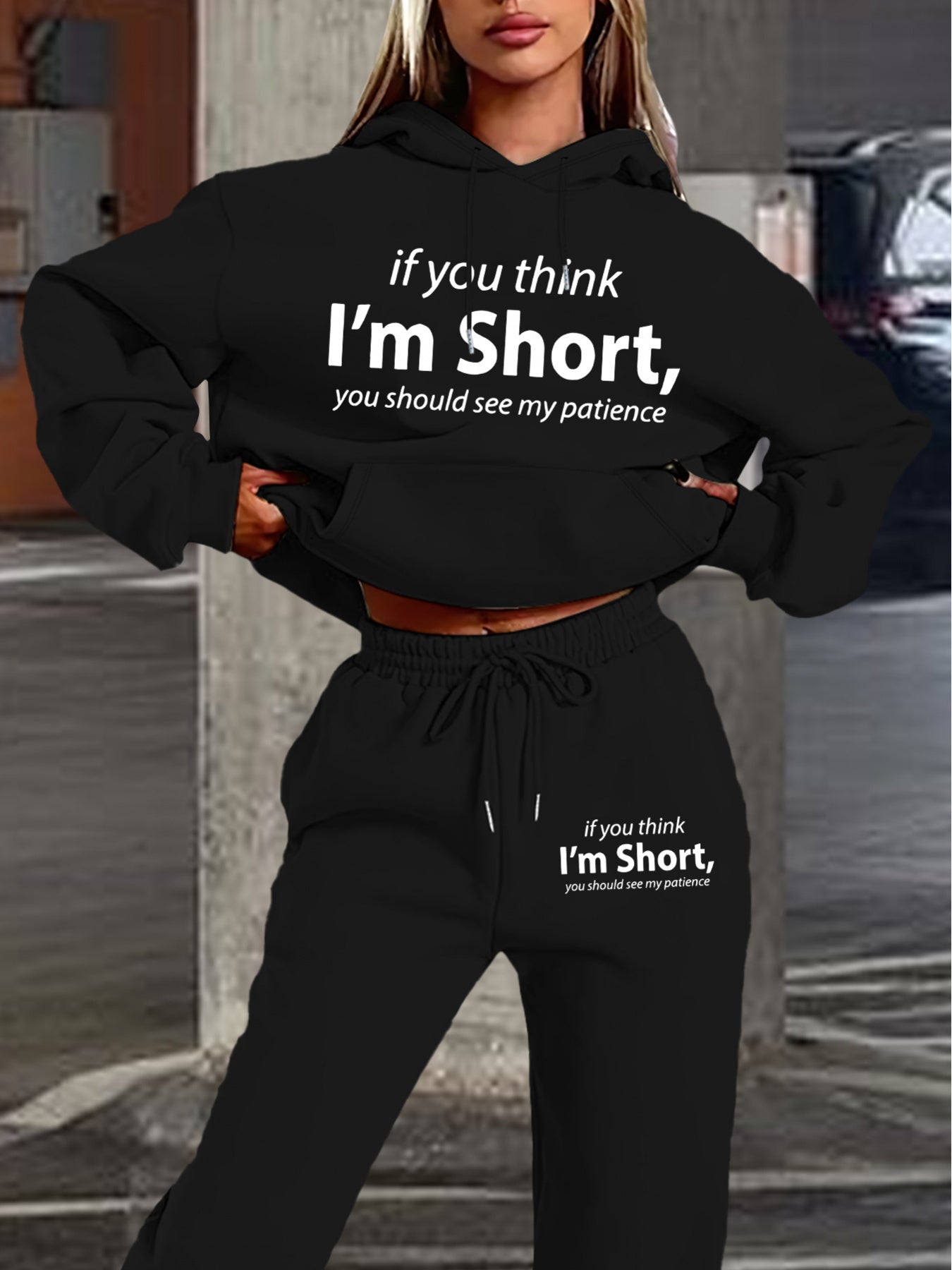 1set Women'S Casual Polyester Sweat Suit, Long Sleeve Hoodie and Sweatpants with Pockets, Geometric Pattern Knit Set for Autumn/Winter