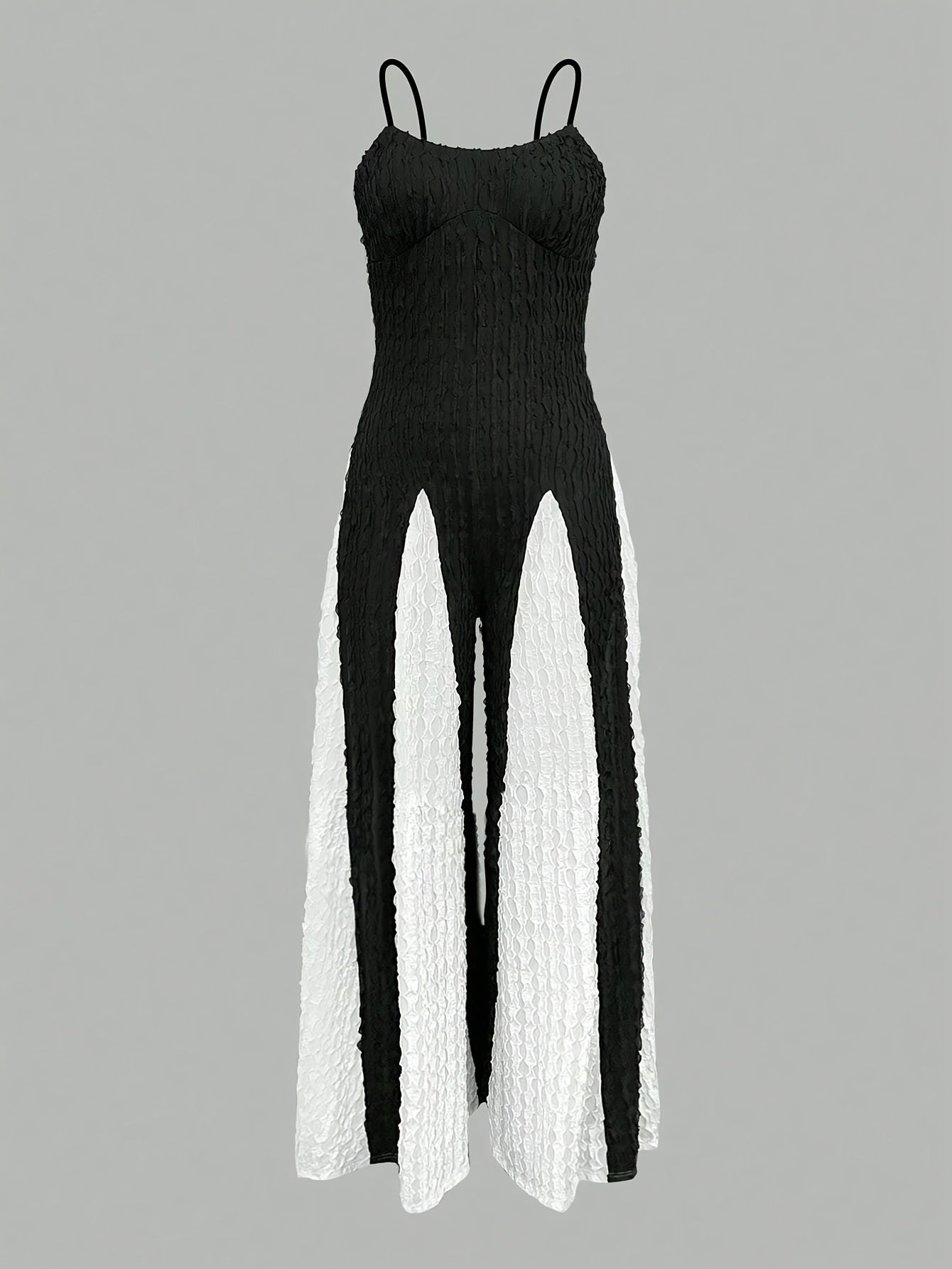 Women'S Casual Textured Patchwork Backless Color-Blocking Loose-Fitting Jumpsuit with Thin Straps