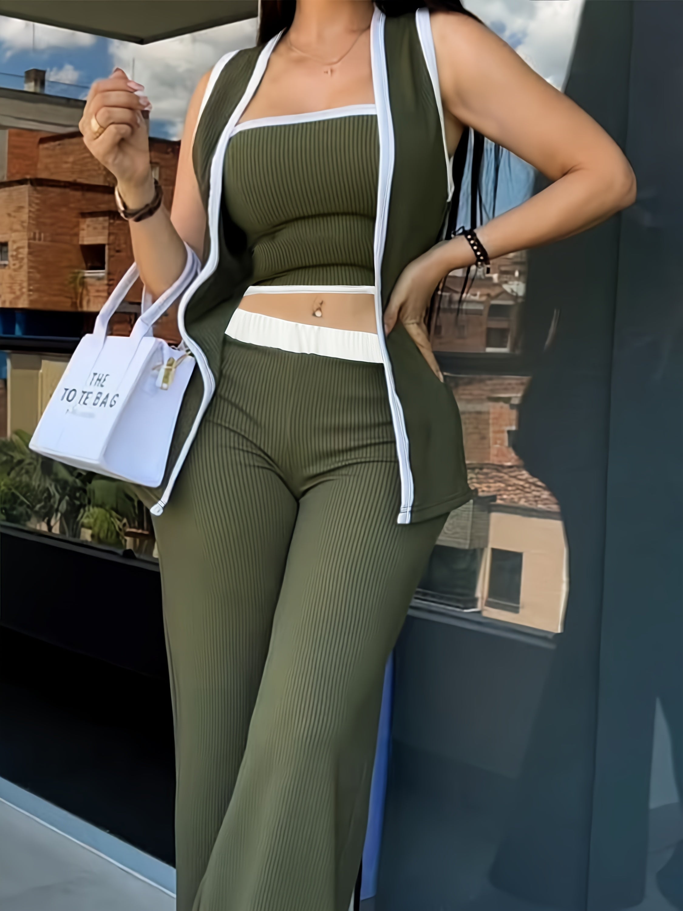 Summer Hot Deal European and American Style Sexy Bolero + Sleeveless Cardigan + Casual Versatile High Waist Straight Pants Three Piece Set