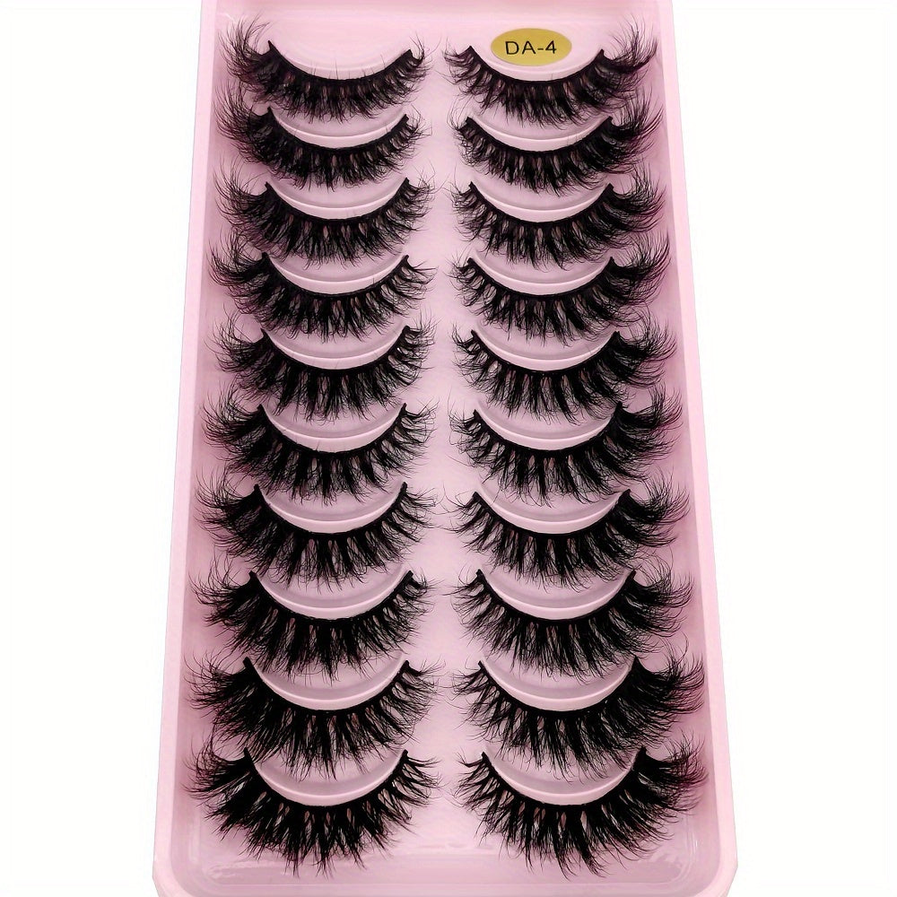 10 Pairs Natural 3D Faux Mink Eyelashes - Cat Eye Style, Multi-Layer Curled, Long & Voluminous Black Lashes for Beginners, Reusable, D Curl, Various Lengths (10-18mm), Perfect for Everyday Glam or Special Occasions, AMSDCN