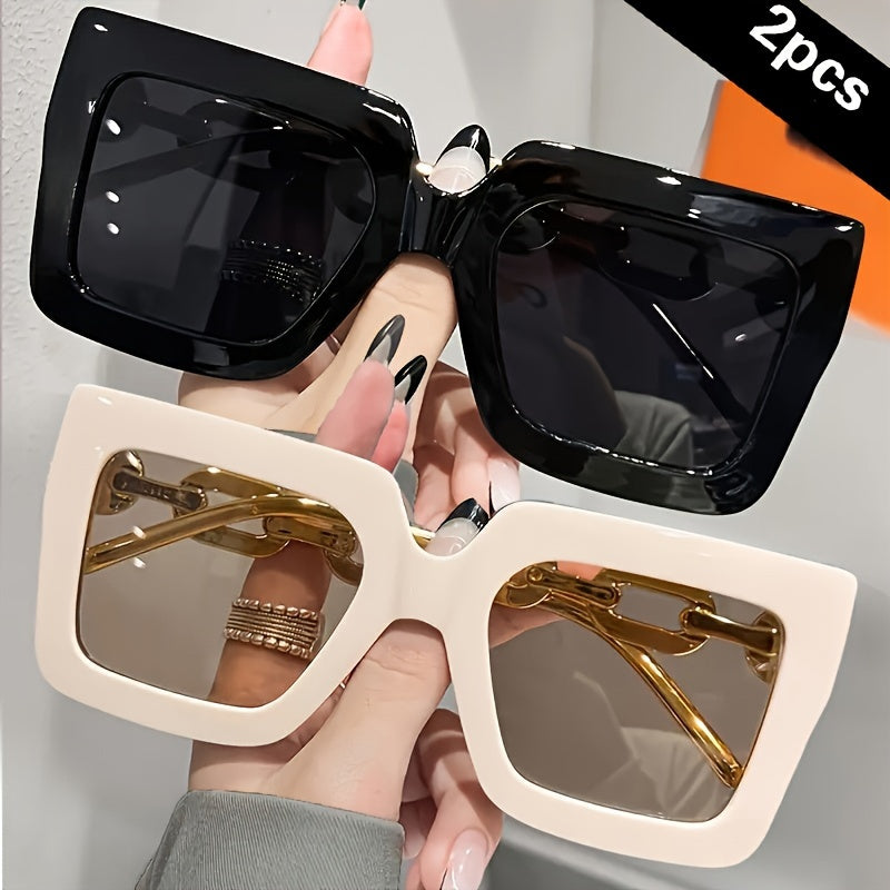 2Pairs Luxury Oversized Fashionable Glasses for Women, Large Wquare Frame, Fashion Glasses, Suitable for Parties Ands.