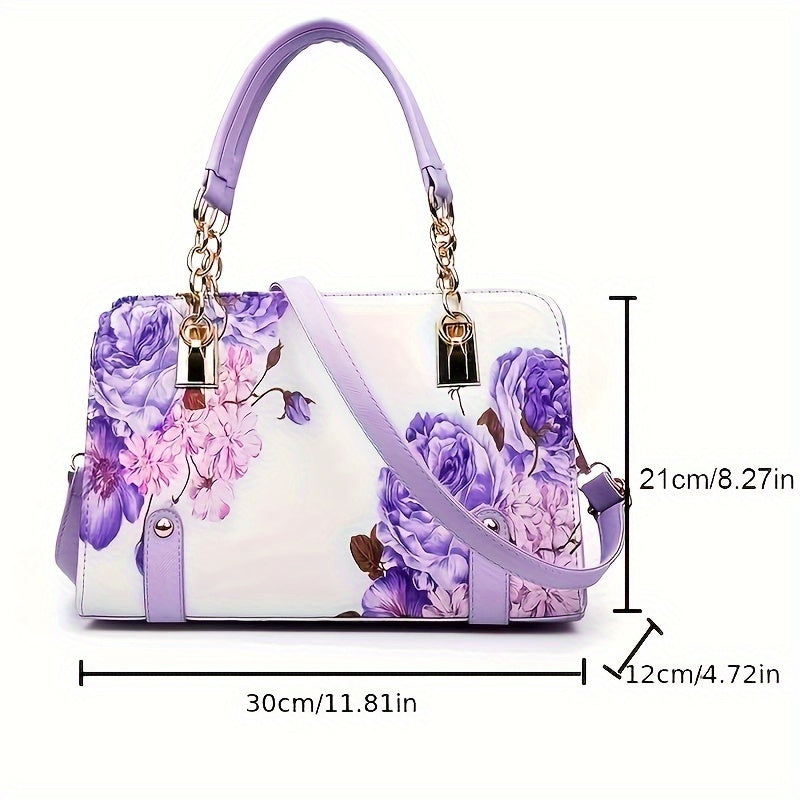 Elegant Floral Print Satchel Bag - Fashion Crossbody Bag, Shoulder Bag & Purse - For Women -  Suitable for Everyday Use, Work, Shopping & Travel - Perfect Gift for Her