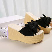 Chic Bowknot Adorned Women's Sandals - Easy Slip-On, Elevated Comfort Platform, Summer Beach-Ready Wedge Slides with Non-Slip Sole for Leisure and Vacation