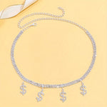 Glamorous Shiny US Dollar Symbol Necklace, Full Of Rhinestones Hip-hop Necklace Collarbone Chain