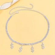 Glamorous Shiny US Dollar Symbol Necklace, Full Of Rhinestones Hip-hop Necklace Collarbone Chain