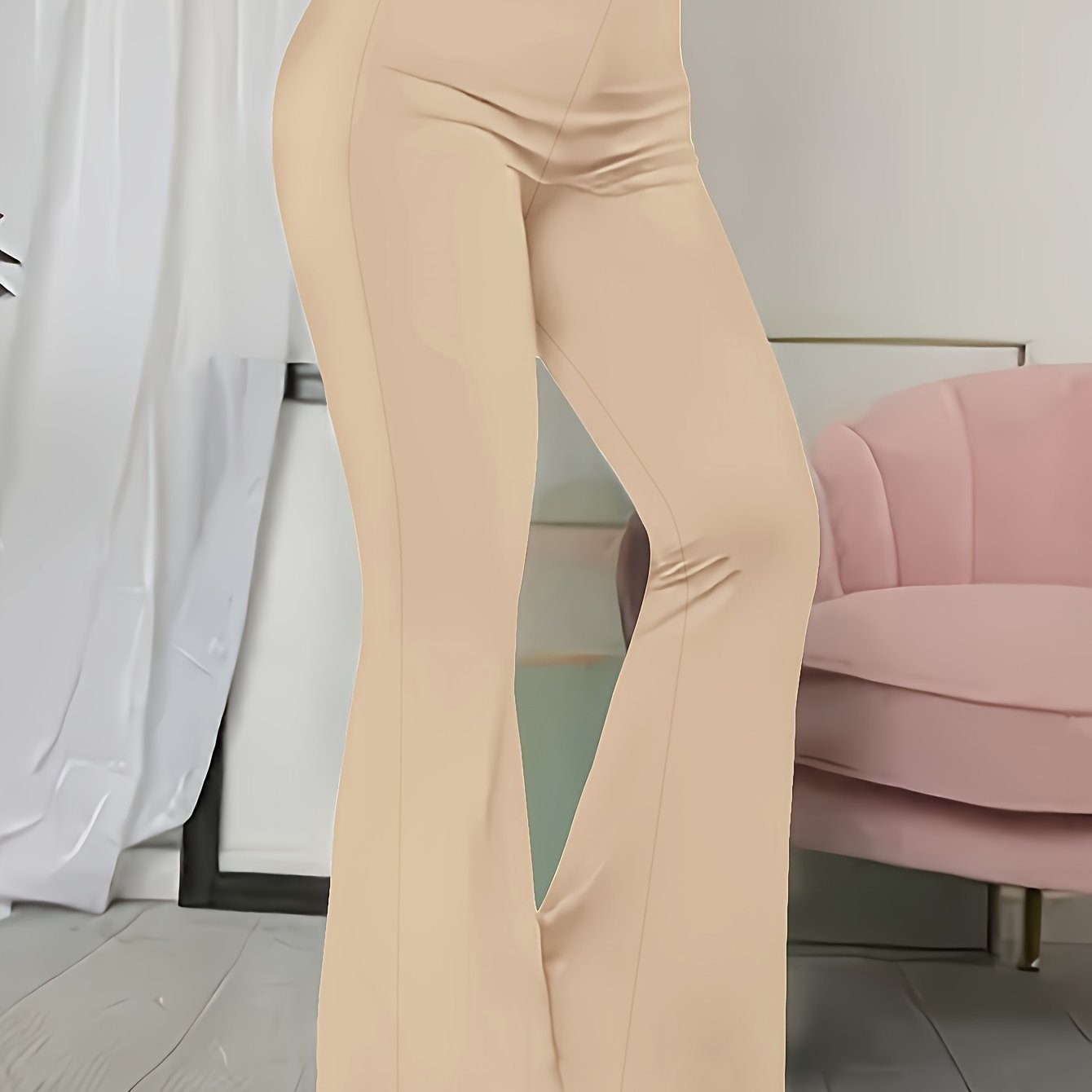 Solid Color Flare Leg Pants, Casual Versatile High Waist Pants For Spring & Summer, Women's Clothing