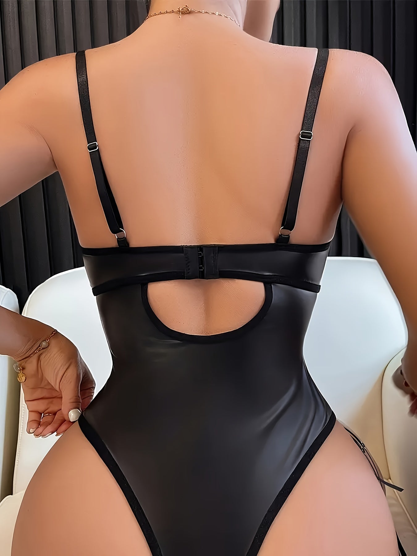 Punk Contrasting Lace Lingerie, Lace Up Low Cut Backless Garter Belt Jumpsuit, Women'S Sexy Lingerie And Underwear