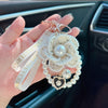 Pearl Element Handmade Fabric Camellia Women's Car Fans Keychain, Bag Charms, Handbag Charms