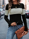 Cozy Ribbed Crew Neck Sweater - Soft, Long Sleeve, Casual, Colorblock Design, Women's Fashion Clothing for Everyday Wear