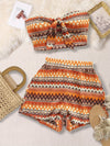 Women'S Summer Colorful Striped Elastic Sexy 2pcs Set/ Front Strap Top and High Waist Shorts, Suitable for Vacation and Daily Travel