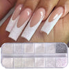 12 Grids Shiny White Sugar Nail Glitter Powder Fine Iridescent Flakes Pigment Dust Elegant Wedding Manicure Decorations