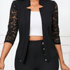 Elegant Women's Lace-Trimmed Open Front Blazer - Casual Commuter Jacket, Machine Washable, Polyester